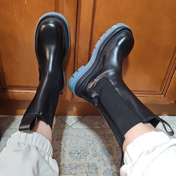 Leather Tire Black Transparent Chunky Boot Size 39 - Picture 4 of 14